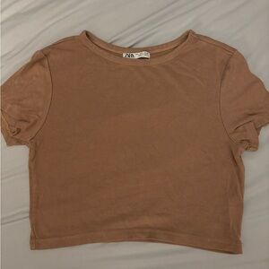 Zara Tan Short Sleeve Crop Top